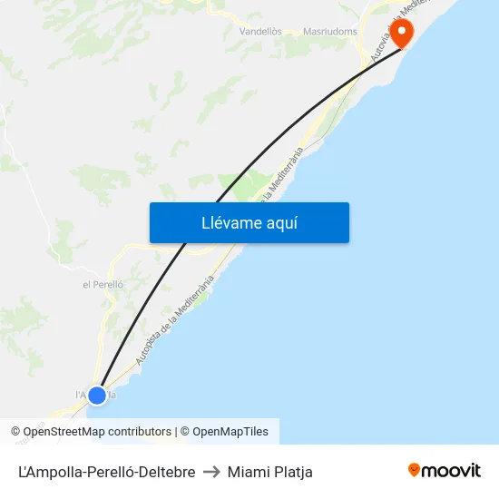 L'Ampolla-Perelló-Deltebre to Miami Platja map