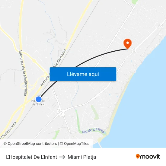 L'Hospitalet De L'Infant to Miami Platja map