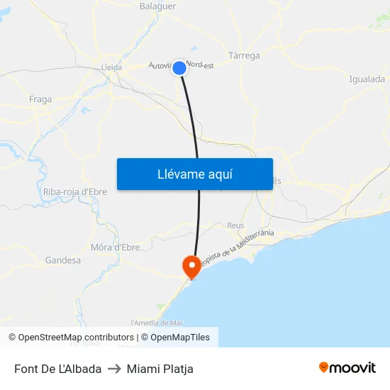 Font De L'Albada to Miami Platja map