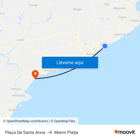 Plaça De Santa Anna to Miami Platja map