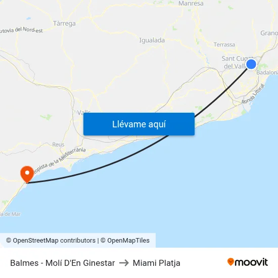 Balmes - Molí D'En Ginestar to Miami Platja map
