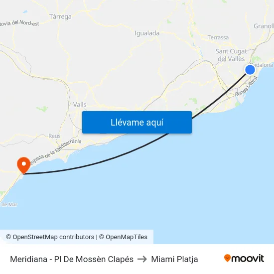 Meridiana - Pl De Mossèn Clapés to Miami Platja map