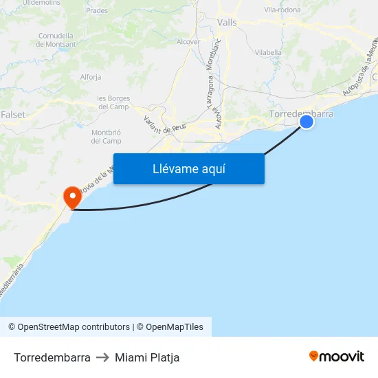 Torredembarra to Miami Platja map