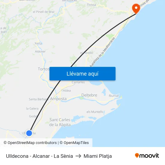 Ulldecona - Alcanar - La Sènia to Miami Platja map