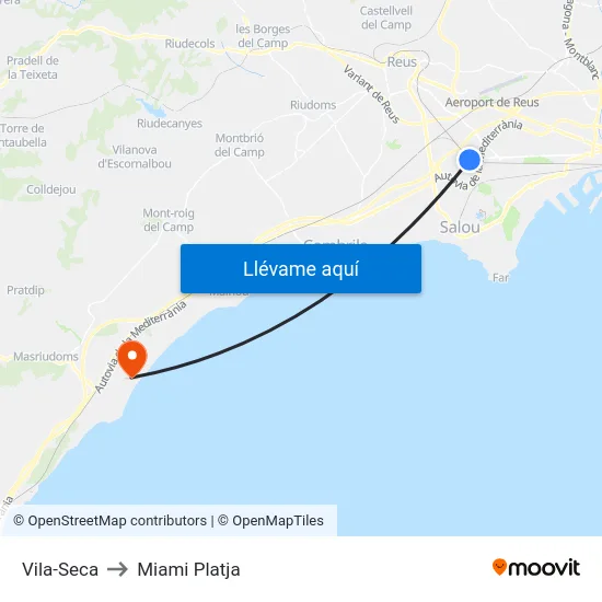 Vila-Seca to Miami Platja map