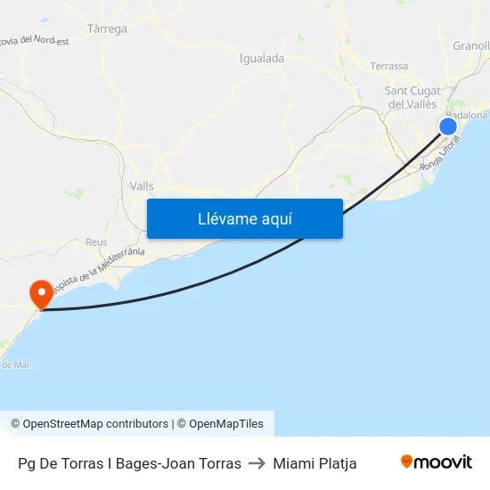 Pg De Torras I Bages-Joan Torras to Miami Platja map