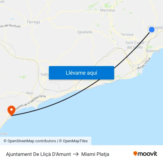 Ajuntament De Lliçà D'Amunt to Miami Platja map