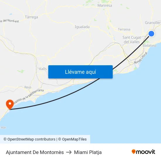Ajuntament De Montornès to Miami Platja map