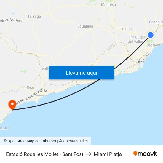 Estació Rodalies Mollet - Sant Fost to Miami Platja map