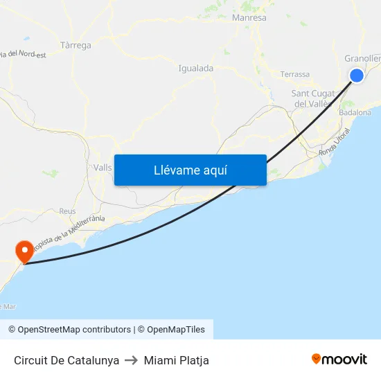 Circuit De Catalunya to Miami Platja map