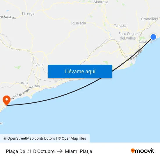 Plaça De L'1 D'Octubre to Miami Platja map