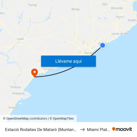 Estació Rodalies De Mataró (Muntanya) to Miami Platja map