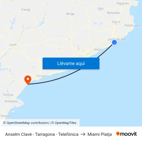 Anselm Clavé - Tarragona - Telefónica to Miami Platja map