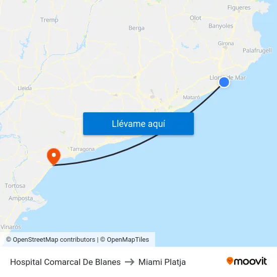 Hospital Comarcal De Blanes to Miami Platja map