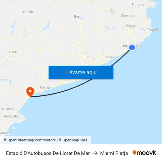 Estació D'Autobusos De Lloret De Mar to Miami Platja map