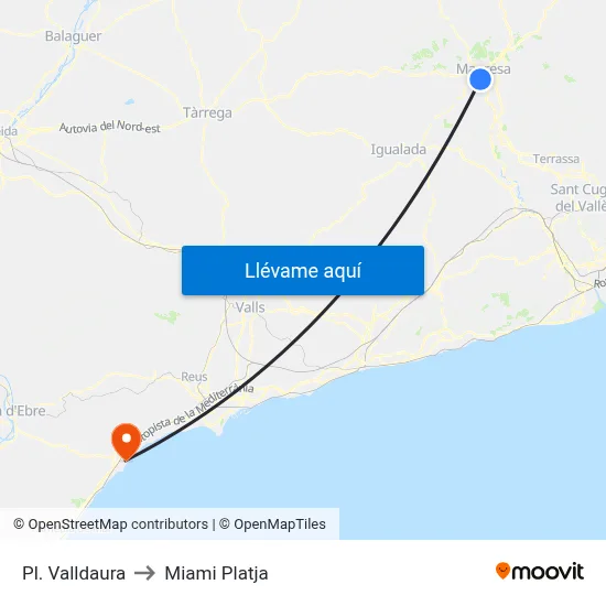 Pl. Valldaura to Miami Platja map