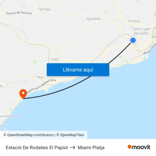 Estació De Rodalies El Papiol to Miami Platja map