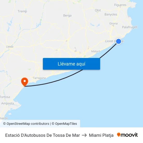 Estació D'Autobusos De Tossa De Mar to Miami Platja map