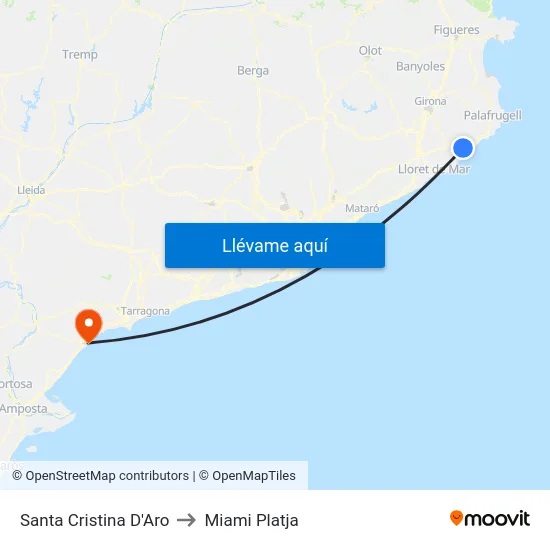 Santa Cristina D'Aro to Miami Platja map