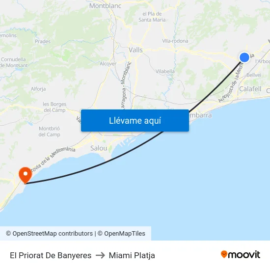 El Priorat De Banyeres to Miami Platja map