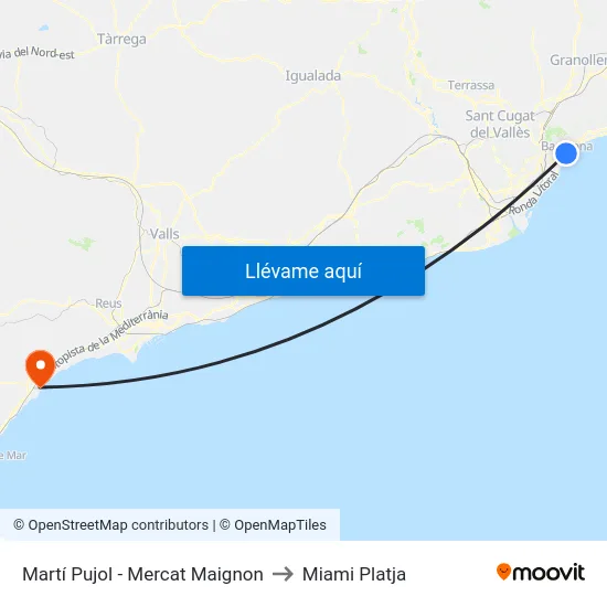 Martí Pujol - Mercat Maignon to Miami Platja map
