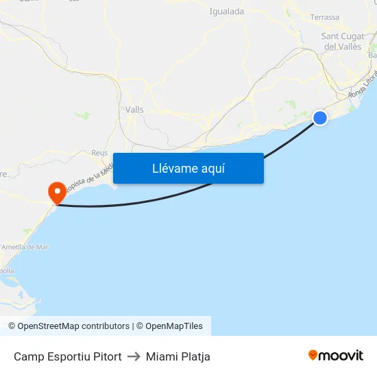 Camp Esportiu Pitort to Miami Platja map