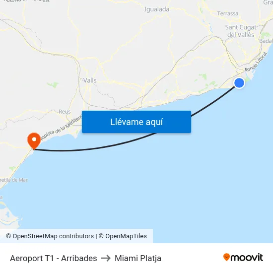 Aeroport T1 - Arribades to Miami Platja map