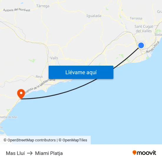 Mas Lluí to Miami Platja map
