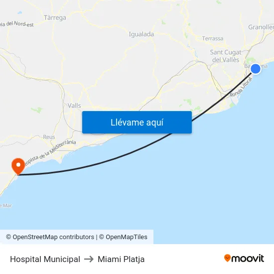 Hospital Municipal to Miami Platja map