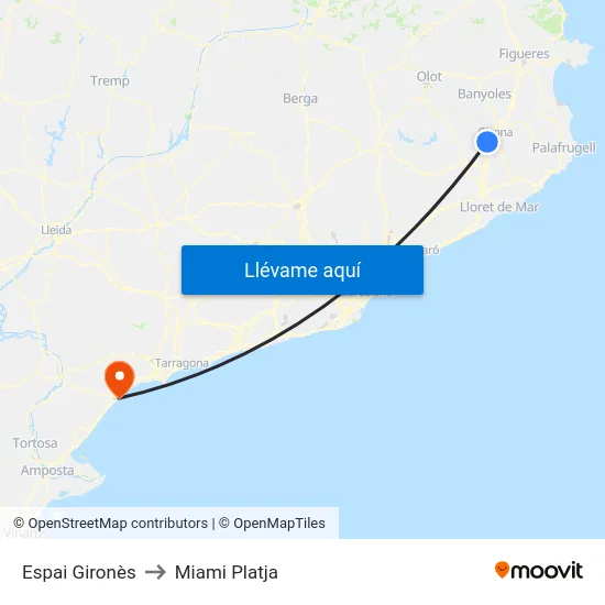 Espai Gironès to Miami Platja map