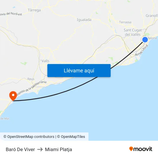Baró De Viver to Miami Platja map