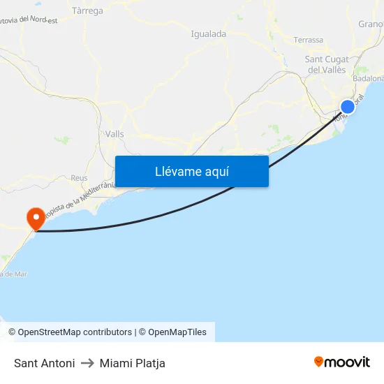 Sant Antoni to Miami Platja map
