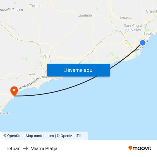 Tetuan to Miami Platja map