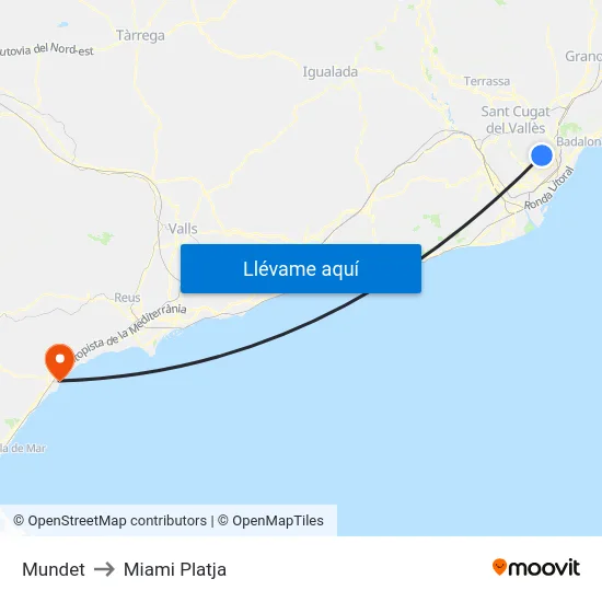 Mundet to Miami Platja map