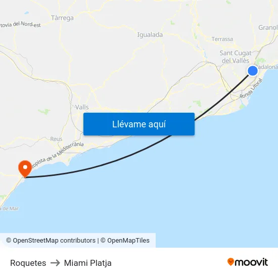 Roquetes to Miami Platja map