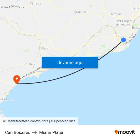 Can Boixeres to Miami Platja map