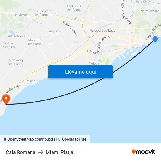 Cala Romana to Miami Platja map