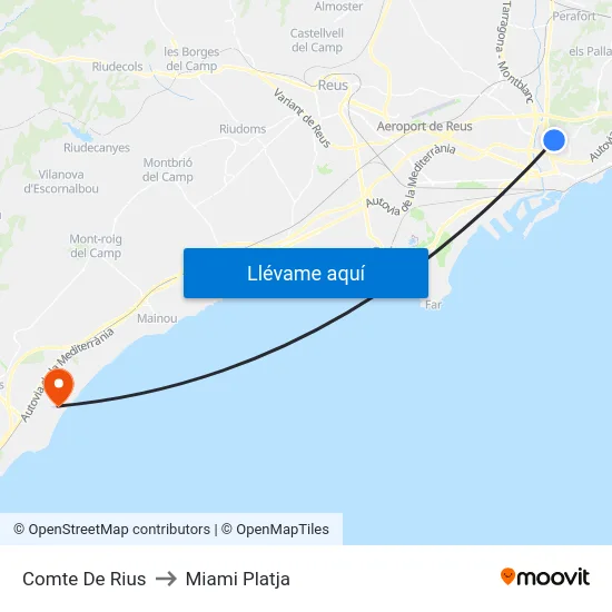 Comte De Rius to Miami Platja map