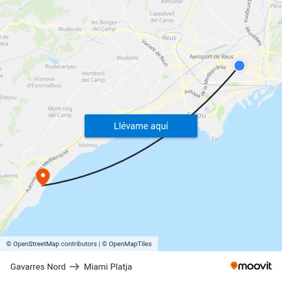 Gavarres Nord to Miami Platja map