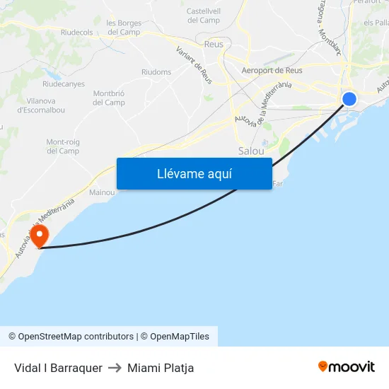 Vidal I Barraquer to Miami Platja map