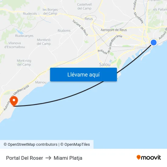 Portal Del Roser to Miami Platja map