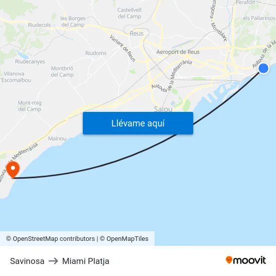 Savinosa to Miami Platja map