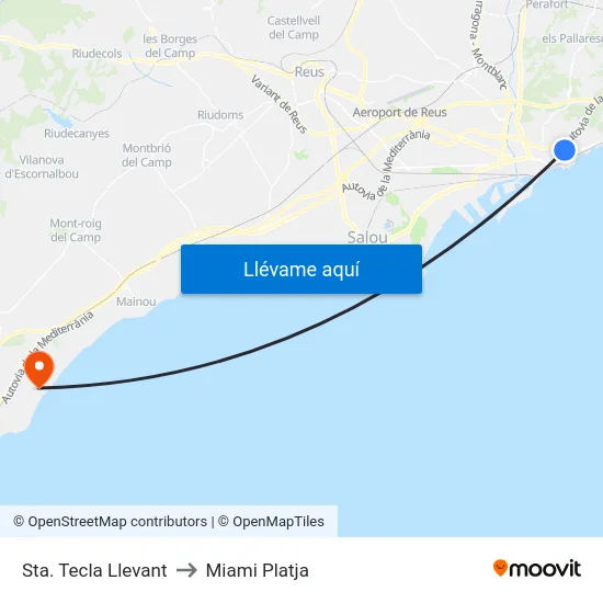 Sta. Tecla Llevant to Miami Platja map
