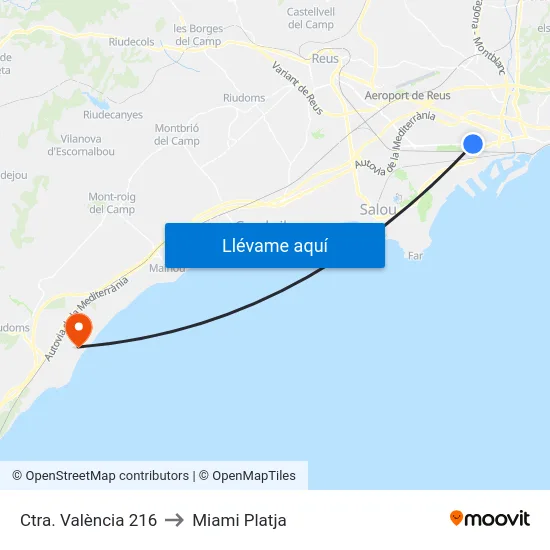 Ctra. València 216 to Miami Platja map