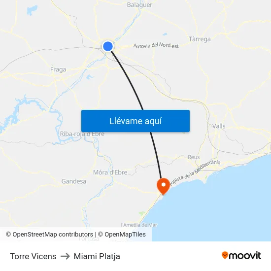 Torre Vicens to Miami Platja map