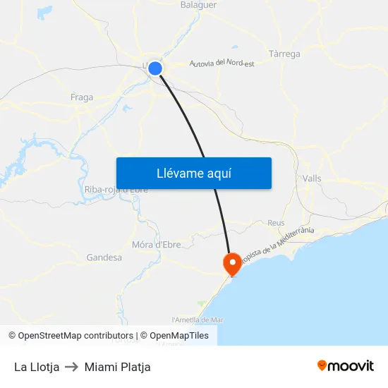 La Llotja to Miami Platja map