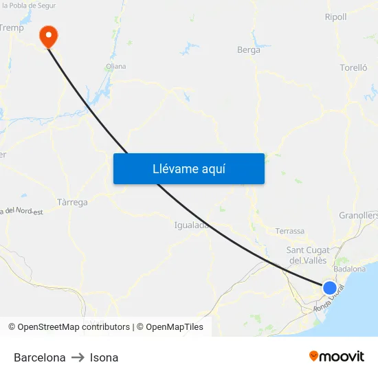 Barcelona to Isona map