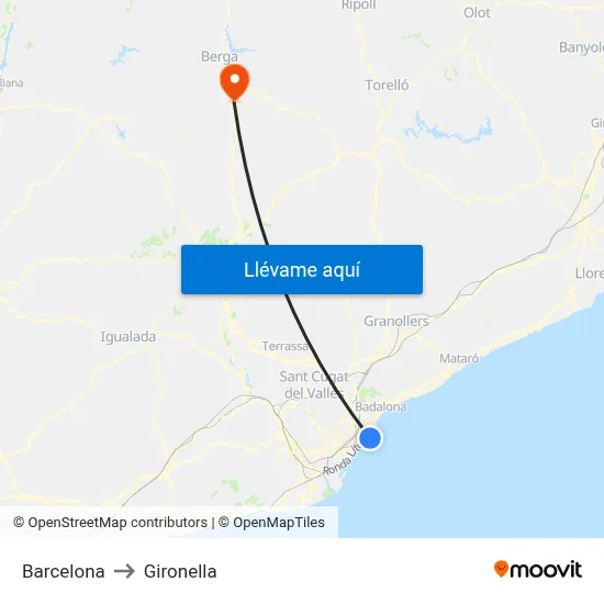 Barcelona to Gironella map