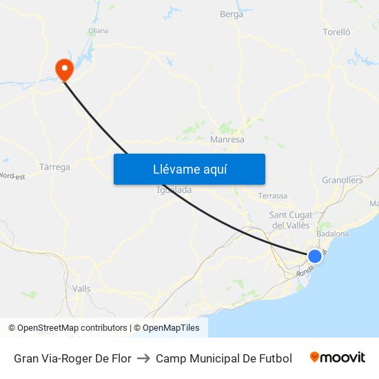 Gran Via-Roger De Flor to Camp Municipal De Futbol map