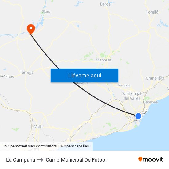 La Campana to Camp Municipal De Futbol map